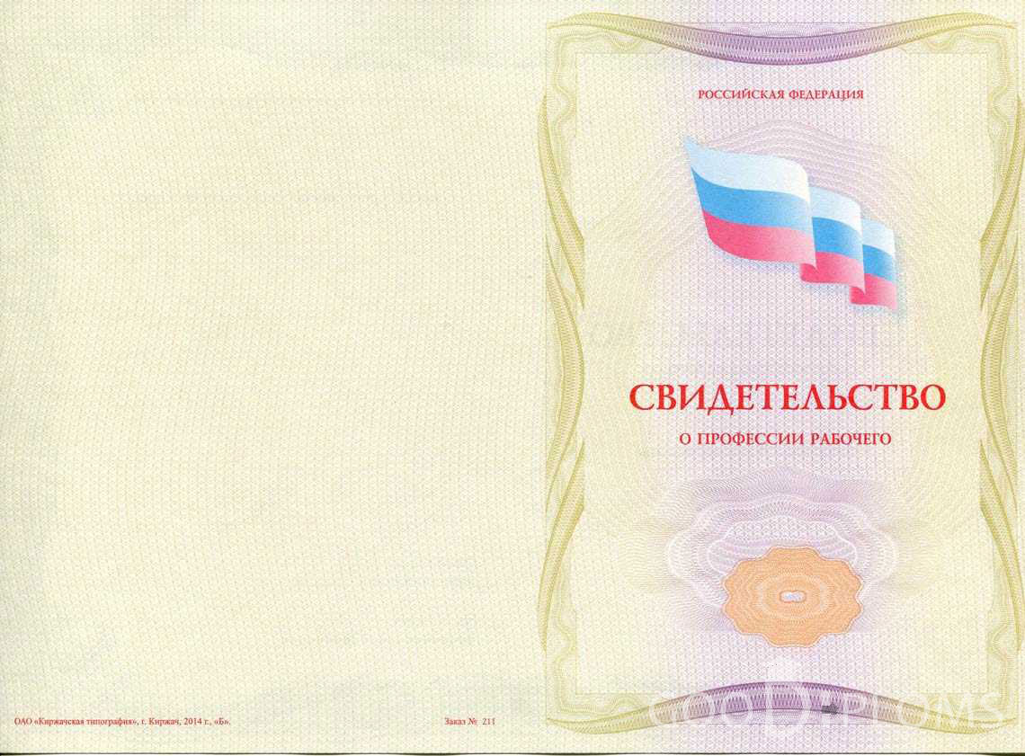 Свидетельство о Профессии Рабочего - Обратная Сторона период выдачи 1999-2020 -  Санкт-Петербург