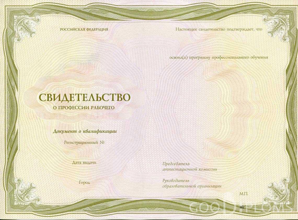 Свидетельство о Профессии Рабочего период выдачи 1999-2020 -  Санкт-Петербург